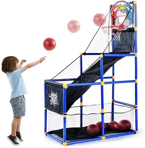 <strong></img>Top 3 Fun and ⁤Competitive Indoor-Outdoor​ Games⁢ for⁢ Kids</strong>“></p>
<p>The JOYIN Arcade Basketball Game Set is a fantastic⁣ addition to any ⁢home,⁣ offering an adjustable stand height catering to kids aged between 3 to 12 years. The dimensions of the basketball stand are ‌35″ L x 18″ W x 55″ H, ⁢making it a compact yet engaging play set that can fit ‌perfectly in your basement, games room, garage, or backyard. It’s an ‍ideal ‍gift choice that creates an exciting and competitive atmosphere, simulating the exhilarating vibes of a real arcade game. The set includes four inflatable balls and a convenient air pump, ensuring continuous play ⁤without‍ interruptions. Easy-to-follow instructions ⁤make set-up a breeze, allowing kids and parents ‍to quickly assemble the game and start enjoying it in​ no time.</p>
<p><b>Pros:</b></p>
<ul>
<li>Adjustable height to cater to different ⁣age‌ groups</li>
<li>Includes 4 rubber ⁢basketballs and an⁣ air pump</li>
<li>Simple assembly with easy-to-follow instructions</li>
<li>Suitable for ​both ‍indoor and outdoor use</li>
<li>Ideal gift for birthdays and Christmas</li>
</ul>
<p><b>Cons:</b></p>
<ul>
<li>Material is primarily plastic, which might not be as durable as ⁤metal</li>
<li>Limited ‍to ⁢kids up to 12⁣ years old</li>
<li>May require additional weight⁤ or support‍ to remain stable⁣ outdoors</li>
</ul>
<table class=